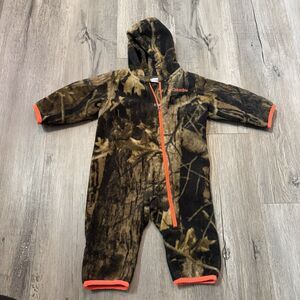 Columbia Infant Snowsuit Sz 3-6 Months Camouflage Orange Bunting Fleece